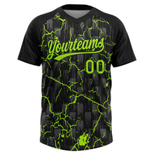 Загрузить изображение в средство просмотра галереи, Custom Black Neon Green-Gray Raglan Sleeves Neon Lightning Crackle Two-Button Unisex Softball Jersey
