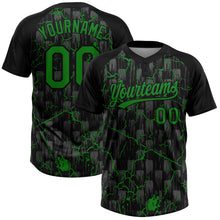Charger l'image dans la galerie, Custom Black Grass Green-Gray Raglan Sleeves Neon Lightning Crackle Two-Button Unisex Softball Jersey
