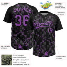 Charger l'image dans la galerie, Custom Black Medium Purple-Gray Raglan Sleeves Neon Lightning Crackle Two-Button Unisex Softball Jersey
