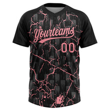 Загрузить изображение в средство просмотра галереи, Custom Black-Medium Pink Raglan Sleeves Neon Lightning Crackle Two-Button Unisex Softball Jersey
