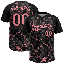 Загрузить изображение в средство просмотра галереи, Custom Black-Medium Pink Raglan Sleeves Neon Lightning Crackle Two-Button Unisex Softball Jersey
