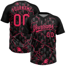 Загрузить изображение в средство просмотра галереи, Custom Black Neon Pink-Gray Raglan Sleeves Neon Lightning Crackle Two-Button Unisex Softball Jersey
