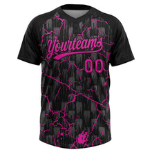 Charger l'image dans la galerie, Custom Black Deep Pink-Gray Raglan Sleeves Neon Lightning Crackle Two-Button Unisex Softball Jersey
