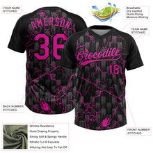 Charger l'image dans la galerie, Custom Black Deep Pink-Gray Raglan Sleeves Neon Lightning Crackle Two-Button Unisex Softball Jersey
