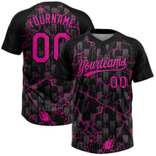 Charger l'image dans la galerie, Custom Black Deep Pink-Gray Raglan Sleeves Neon Lightning Crackle Two-Button Unisex Softball Jersey
