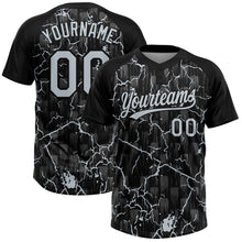 Загрузить изображение в средство просмотра галереи, Custom Black Silver Silver-Gray Raglan Sleeves Neon Lightning Crackle Two-Button Unisex Softball Jersey
