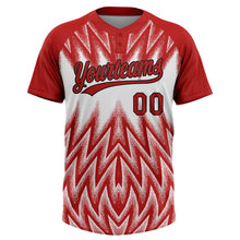 Загрузить изображение в средство просмотра галереи, Custom Red White-Black Raglan Sleeves Abstract Geometric Chevron Zigzag Two-Button Unisex Softball Jersey
