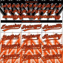 Charger l'image dans la galerie, Custom Black Orange-White Raglan Sleeves Abstract Geometric Chevron Zigzag Two-Button Unisex Softball Jersey
