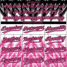 Charger l'image dans la galerie, Custom Black Pink-White Raglan Sleeves Abstract Geometric Chevron Zigzag Two-Button Unisex Softball Jersey
