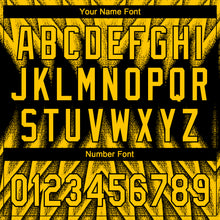 Charger l'image dans la galerie, Custom Black-Yellow Raglan Sleeves Abstract Geometric Chevron Zigzag Two-Button Unisex Softball Jersey
