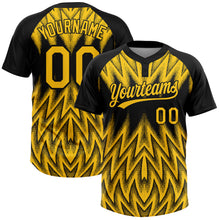 Charger l'image dans la galerie, Custom Black-Yellow Raglan Sleeves Abstract Geometric Chevron Zigzag Two-Button Unisex Softball Jersey
