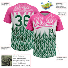 Загрузить изображение в средство просмотра галереи, Custom Pink Kelly Green-White Raglan Sleeves Abstract Geometric Chevron Zigzag Two-Button Unisex Softball Jersey
