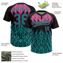 Загрузить изображение в средство просмотра галереи, Custom Black Teal-Pink Raglan Sleeves Abstract Geometric Chevron Zigzag Two-Button Unisex Softball Jersey
