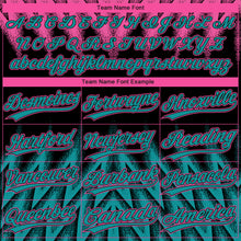 Загрузить изображение в средство просмотра галереи, Custom Black Teal-Pink Raglan Sleeves Abstract Geometric Chevron Zigzag Two-Button Unisex Softball Jersey
