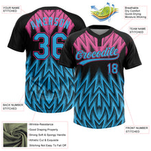 Загрузить изображение в средство просмотра галереи, Custom Black Sky Blue-Pink Raglan Sleeves Abstract Geometric Chevron Zigzag Two-Button Unisex Softball Jersey
