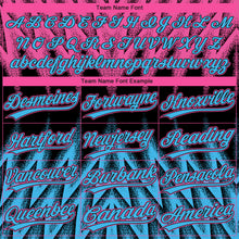 Загрузить изображение в средство просмотра галереи, Custom Black Sky Blue-Pink Raglan Sleeves Abstract Geometric Chevron Zigzag Two-Button Unisex Softball Jersey
