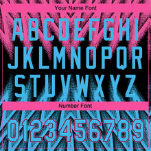 Загрузить изображение в средство просмотра галереи, Custom Black Sky Blue-Pink Raglan Sleeves Abstract Geometric Chevron Zigzag Two-Button Unisex Softball Jersey
