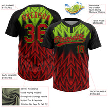 Загрузить изображение в средство просмотра галереи, Custom Black Red-Neon Green Raglan Sleeves Abstract Geometric Chevron Zigzag Two-Button Unisex Softball Jersey
