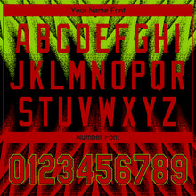 Загрузить изображение в средство просмотра галереи, Custom Black Red-Neon Green Raglan Sleeves Abstract Geometric Chevron Zigzag Two-Button Unisex Softball Jersey
