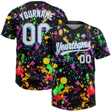 Laden Sie das Bild in den Galerie-Viewer, Custom Graffiti Pattern White-Light Blue Multicolor Paint Splatter Two-Button Unisex Softball Jersey
