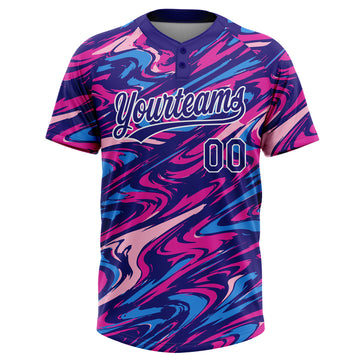 Custom Dark Purple Deep Pink-White Marble Swirl Liquid Fluid 3D Pattern Two-Button Unisex Softball Jersey