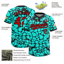 Load image into Gallery viewer, Custom Aqua Red-Black Abstract Network Crackle 3D Pattern Two-Button Unisex Softball Jersey
