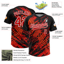 Laden Sie das Bild in den Galerie-Viewer, Custom Black Red-White Abstract Grunge Splatter Wave 3D Pattern Two-Button Unisex Softball Jersey
