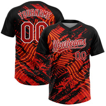 Laden Sie das Bild in den Galerie-Viewer, Custom Black Red-White Abstract Grunge Splatter Wave 3D Pattern Two-Button Unisex Softball Jersey
