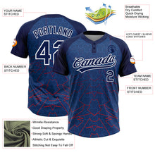 Load image into Gallery viewer, Custom Navy Electric Blue-White Geometric Pixel Grid 3D Pattern Two-Button Unisex Softball Jersey
