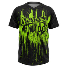 Laden Sie das Bild in den Galerie-Viewer, Custom Black-Neon Green Dripping Splatter Paint 3D Pattern Two-Button Unisex Softball Jersey
