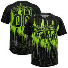 Laden Sie das Bild in den Galerie-Viewer, Custom Black-Neon Green Dripping Splatter Paint 3D Pattern Two-Button Unisex Softball Jersey
