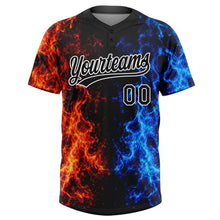 Load image into Gallery viewer, Custom Black Royal Red-White Fire Flame 3D Pattern Two-Button Unisex Softball Jersey
