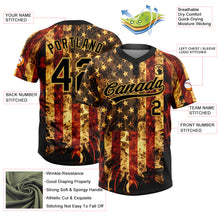 Laden Sie das Bild in den Galerie-Viewer, Custom Black-Old Gold American Flag Two-Button Unisex Softball Jersey
