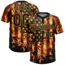 Laden Sie das Bild in den Galerie-Viewer, Custom Black-Old Gold American Flag Two-Button Unisex Softball Jersey
