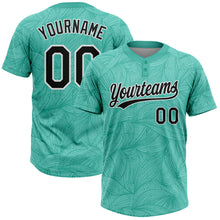 Load image into Gallery viewer, Custom Teal Black-White Abstract Curved Lines 3D Pattern Two-Button Unisex Softball Jersey
