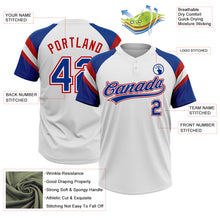 Charger l'image dans la galerie, Custom White Royal-Red Raglan Sleeves Stripes Two-Button Unisex Softball Jersey
