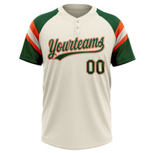 Load image into Gallery viewer, Custom Cream Green-Orange Raglan Sleeves Stripes Two-Button Unisex Softball Jersey

