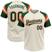 Load image into Gallery viewer, Custom Cream Green-Orange Raglan Sleeves Stripes Two-Button Unisex Softball Jersey

