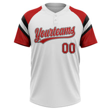 Charger l'image dans la galerie, Custom White Red-Black Raglan Sleeves Stripes Two-Button Unisex Softball Jersey
