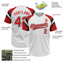 Charger l'image dans la galerie, Custom White Red-Black Raglan Sleeves Stripes Two-Button Unisex Softball Jersey
