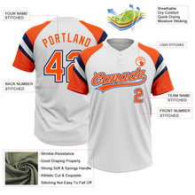 Load image into Gallery viewer, Custom White Orange-Navy Raglan Sleeves Stripes Two-Button Unisex Softball Jersey

