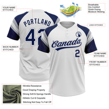 Load image into Gallery viewer, Custom White Navy-Gray Raglan Sleeves Stripes Two-Button Unisex Softball Jersey
