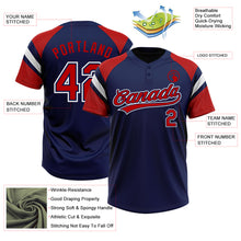 Charger l'image dans la galerie, Custom Navy Red-White Raglan Sleeves Stripes Two-Button Unisex Softball Jersey
