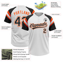 Load image into Gallery viewer, Custom White Black-Orange Raglan Sleeves Stripes Two-Button Unisex Softball Jersey

