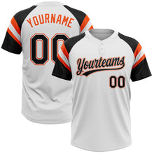 Load image into Gallery viewer, Custom White Black-Orange Raglan Sleeves Stripes Two-Button Unisex Softball Jersey
