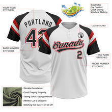 Load image into Gallery viewer, Custom White Black-Red Raglan Sleeves Stripes Two-Button Unisex Softball Jersey
