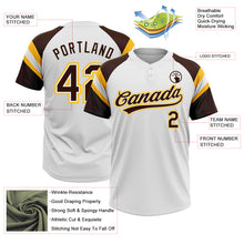 Load image into Gallery viewer, Custom White Brown-Gold Raglan Sleeves Stripes Two-Button Unisex Softball Jersey
