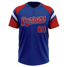 Laden Sie das Bild in den Galerie-Viewer, Custom Royal Red-White Raglan Sleeves Stripes Two-Button Unisex Softball Jersey
