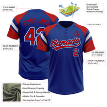 Laden Sie das Bild in den Galerie-Viewer, Custom Royal Red-White Raglan Sleeves Stripes Two-Button Unisex Softball Jersey
