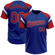 Laden Sie das Bild in den Galerie-Viewer, Custom Royal Red-White Raglan Sleeves Stripes Two-Button Unisex Softball Jersey
